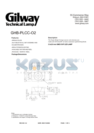 GHB-PLCC-O2 datasheet - 3.5x2.8 mm SMD CHIP LED LAMP