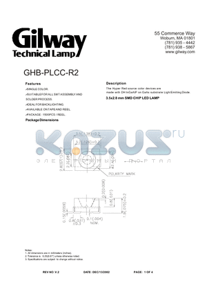 GHB-PLCC-R2 datasheet - 3.5x2.8 mm SMD CHIP LED LAMP