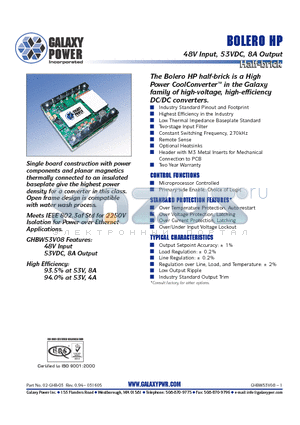 GHBW53V08ERG003 datasheet - BOLERO HP 48V Input, 53VDC, 8A Output