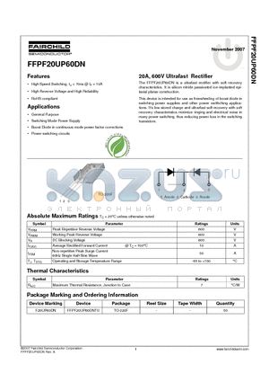 FFPF20UP60DNTU datasheet - 20A, 600V Ultrafast Rectifier