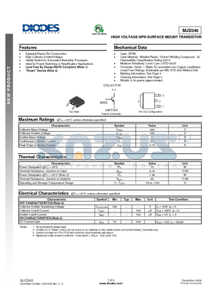 MJD340 datasheet - HIGH VOLTAGE NPN SURFACE MOUNT TRANSISTOR