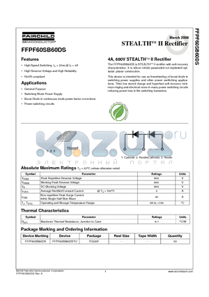 FFPF60SB60DSTU datasheet - 4A, 600V STEALTHTM II Rectifier