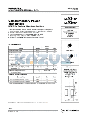 MJD42C datasheet - SILICON POWER TRANSISTORS 6 AMPERES 100 VOLTS20 WATTS