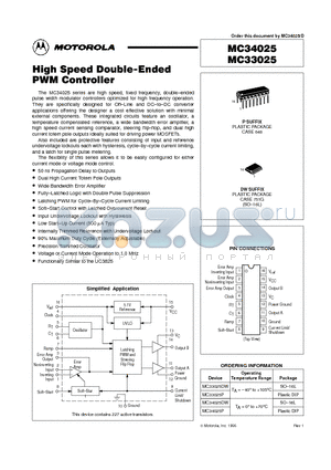 MC33025P datasheet - High Speed Double-Ended PWM Controller