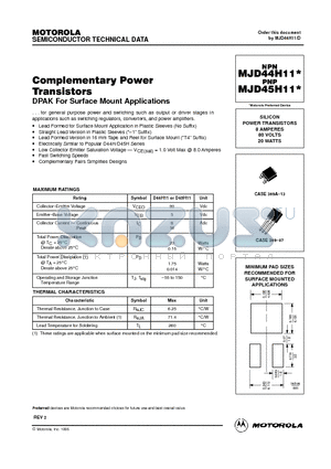 MJD44H11-1 datasheet - SILICON POWER TRANSISTORS 8 AMPERES 80 VOLTS 20 WATTS