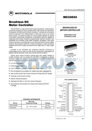 MC33033 datasheet - BRUSHLESS DC MOTOR CONTROLLER
