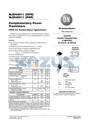 MJD45H11G datasheet - Complementary Power Transistors