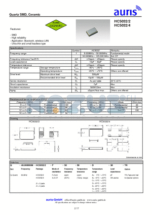 HC5032 datasheet - Quartz SMD, Ceramic