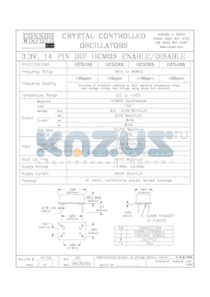 HC51RA datasheet - 3.3V, 14 PIN DIP HCMOS ENABLE/DISABLE