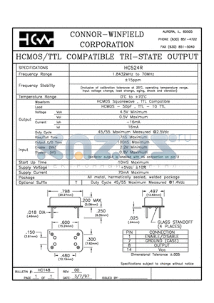 HC524R datasheet - HCMOS/TTL COMPATIBLE TRI-STATE OUTPUT