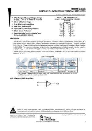 MC3303NE4 datasheet - QUADRUPLE LOW-POWER OPERATIONAL AMPLIFIERS