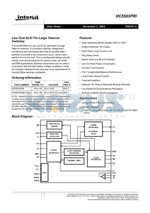 HC5503PRI datasheet - Low Cost SLIC For Large Telecom Switches