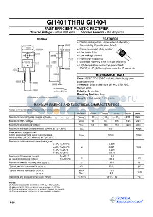 GI1403 datasheet - FAST EFFICIENT PLASTIC RECTIFIER