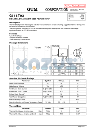 GI15T03 datasheet - N-CHANNEL ENHANCEMENT MODE POWER MOSFET