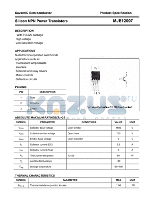 MJE12007 datasheet - Silicon NPN Power Transistors