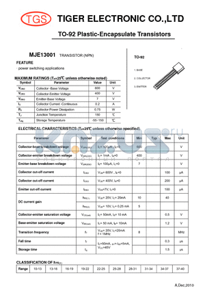 MJE13001 datasheet - TO-92 Plastic-Encapsulate Transistors (NPN)