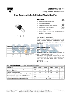 GI2401-E3-45 datasheet - Dual Common-Cathode Ultrafast Plastic Rectifier