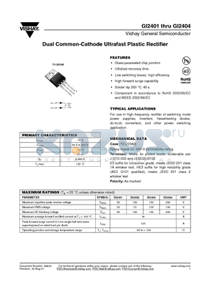 GI2401HE3-45 datasheet - Dual Common-Cathode Ultrafast Plastic Rectifier