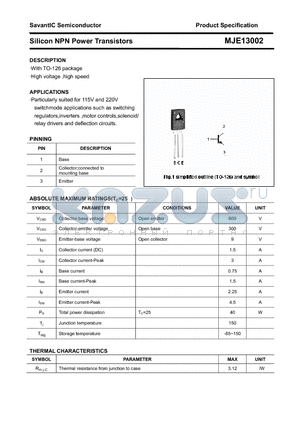 MJE13002 datasheet - Silicon NPN Power Transistors