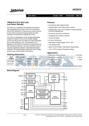 HC5513BIM datasheet - TR909 DLC/FLC SLIC with Low Power Standby