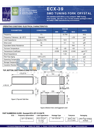 ECS-.327-9-39-C-TR datasheet - SMD TUNING FORK CRYSTAL