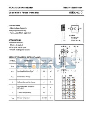 MJE13003D datasheet - Silicon NPN Power Transistor