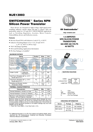 MJE13003G datasheet - SWITCHMODE TM Series NPN Silicon Power Transistor 300 AND 400 VOLTS 40 WATTS