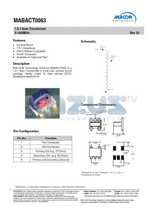 MABACT0063 datasheet - 1.5:1 Auto Transformer