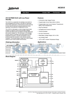 HC5515 datasheet - ITU CO/PABX SLIC with Low Power Standby