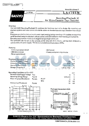 LA4165M datasheet - Recording/Playback IC for Micro-Cassette Tape Recorder