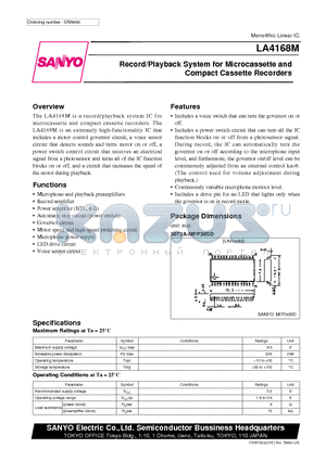 LA4168M datasheet - Record/Playback System for Microcassette and Compact Cassette Recorders