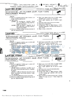 LA4180 datasheet - 2-CHANNEL AF POWER AMP FOR TAPE RECORDER RADIO