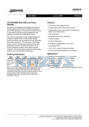HC5515_06 datasheet - ITU CO/PABX SLIC with Low Power Standby