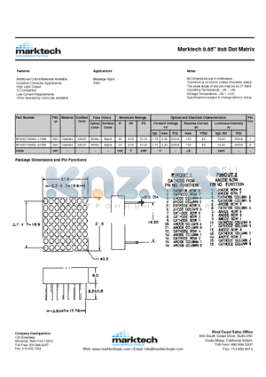 MTAN7185M2-21BW datasheet - Marktech 0.85 8x8 Dot Matrix