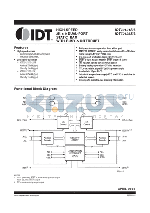 IDT70121S_06 datasheet - HIGH-SPEED 2K x 9 DUAL-PORT STATIC RAM WITH BUSY & INTERRUPT