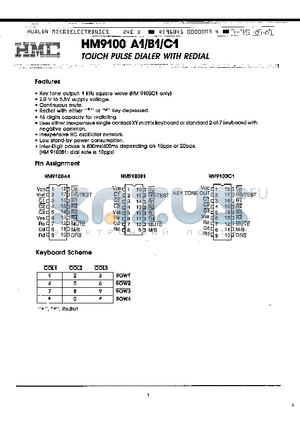 HM9100A1 datasheet - TOUCH PULSE DIALER WITH REDIAL