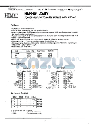 HM9101BY datasheet - TONE/PULSE SWITCHABLE DIALER WITH REDIAL