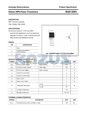 MJE13004 datasheet - Silicon NPN Power Transistors