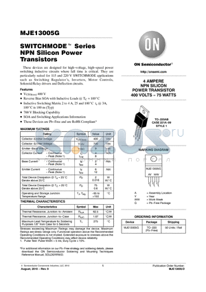 MJE13005 datasheet - NPN SILICON POWER TRANSISTOR