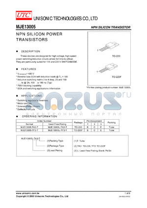 MJE13005 datasheet - NPN SILICON POWER TRANSISTORS