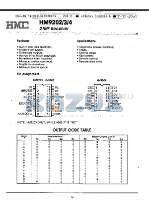 HM9202 datasheet - DTMF RECEIVER