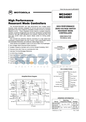 MC33067P datasheet - HIGH PERFORMANCE ZERO VOLTAGE SWITCH RESONANT MODE CONTROLLERS