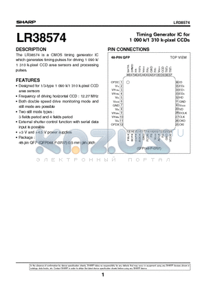 LR38574 datasheet - Timing Generator IC for 1 090 k/1 310 k-pixel CCDs