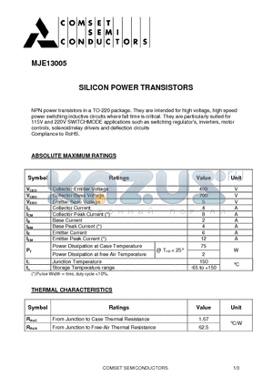 MJE13005 datasheet - SILICON POWER TRANSISTORS