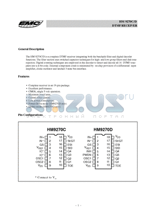 HM9270C datasheet - DTMF RECEIVER