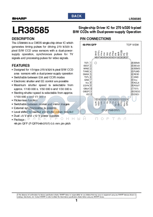 LR38585 datasheet - Single-chip Driver IC for 270 k/320 k pixel B/W CCDs with Dual-power-supply Operation