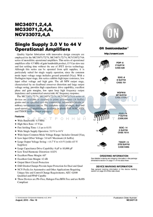 MC33071ADR2G datasheet - Single Supply 3.0 V to 44 V Operational Amplifiers