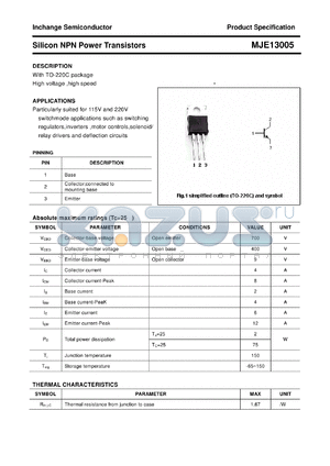 MJE13005 datasheet - Silicon NPN Power Transistors