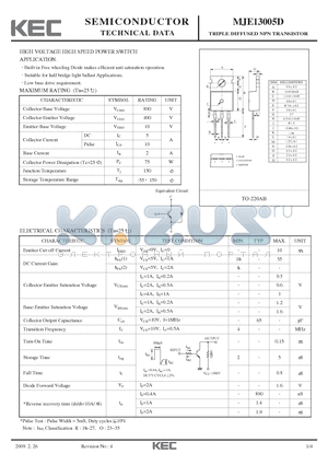 MJE13005D_09 datasheet - TRIPLE DIFFUSED NPN TRANSISTOR