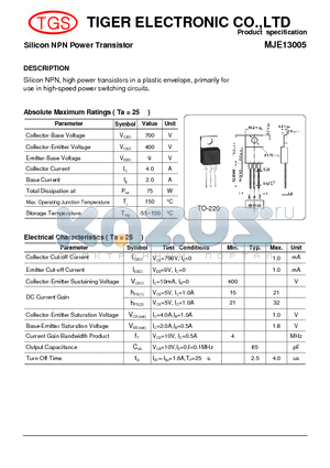 MJE13005 datasheet - Silicon NPN Power Transistor